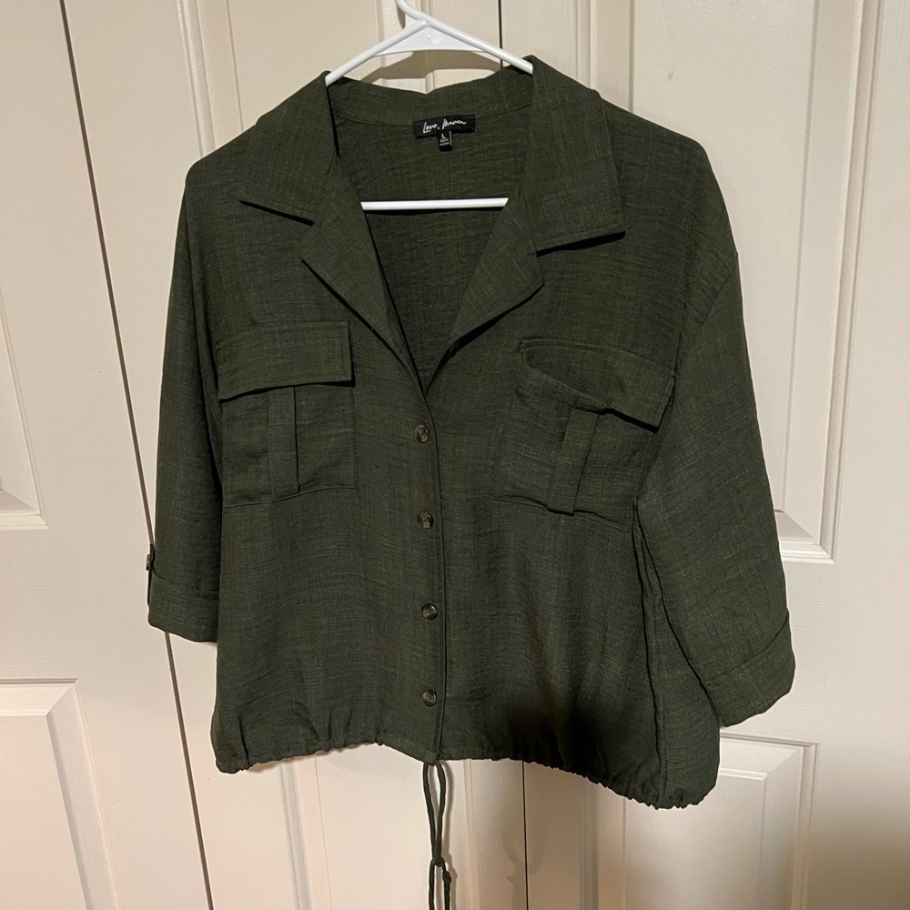 NWOT Love Tree Olive Button-Down Women's Shirt